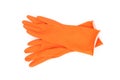 Orange color rubber gloves for cleaning on white background, wo Royalty Free Stock Photo