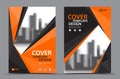 Orange Color Scheme with City Background Business Book Cover Design Template in A4. Brochure flyer layout. Annual Report