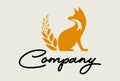 Orange Color Simple Fox with Nature Leaf Tail Logo Design