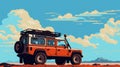 Desert Landscape Tv Show Art: Land Rover In 8-bit Style