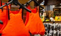 Orange colored safety vests in store