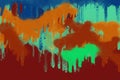 orange and colorful spray paint banner and lines and drips ink splatters on a dark Royalty Free Stock Photo