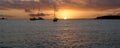 Orange Coloured Sunrise Seascape with yachts at anchor. Australia Royalty Free Stock Photo