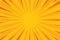 Orange comic background in pop art style with sun rays and halftone. Retro style background with color halftone Royalty Free Stock Photo