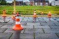 Orange cones for training cyclists, Royalty Free Stock Photo