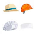 Orange construction helmet. White chef hat. Panama hat. Medical hat