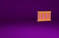 Orange Container icon isolated on purple background. Crane lifts a container with cargo. Minimalism concept. 3d