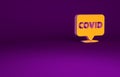 Orange Corona virus covid-19 on location icon isolated on purple background. Bacteria and germs, cell cancer, microbe Royalty Free Stock Photo