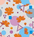 Orange cosmos flowers with geometric shapes of triangles, circles, squares Royalty Free Stock Photo