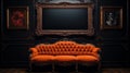 an orange couch with a frame displayed on an ornate wall Royalty Free Stock Photo