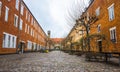 Orange courtyard with bicycles in Copenhagen