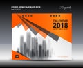 Orange Cover Desk Calendar 2018 Design, flyer template, ads, boo Royalty Free Stock Photo