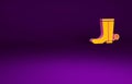 Orange Cowboy boot icon isolated on purple background. Minimalism concept. 3d illustration 3D render