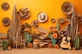 Orange cowboy theme and poaper decorations, smash cake backdrop Royalty Free Stock Photo