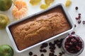 Orange cranberry bread. An orange flavoured quick bread with dried cranberries. A perfect accompaniment to coffee Royalty Free Stock Photo