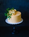 Orange Cream cheese cake with roses and pistachio Royalty Free Stock Photo