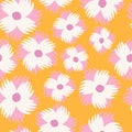 Orange with creamy white simple florals seamless pattern background design.