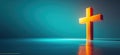 Orange Cross Symbol Reflecting in Calm Water with Blue Background Royalty Free Stock Photo