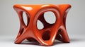 Orange Curved Stool With Octane Render Style - High-end Modern Organic Side Table