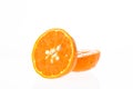 Orange cut in half on white background