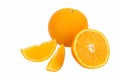 Orange with cut and slice in half and isolated on white background Royalty Free Stock Photo