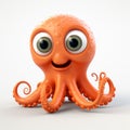 Orange Cute Animation: 3d Octopus In Pixar Style