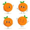 Orange. Cute fruit character set isolated on white