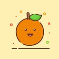 Orange cute mascot face emotion happy fruit with color flat cartoon outline style Royalty Free Stock Photo