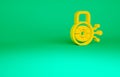 Orange Cyber security icon isolated on green background. Closed padlock on digital circuit board. Safety concept Royalty Free Stock Photo