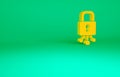 Orange Cyber security icon isolated on green background. Closed padlock on digital circuit board. Safety concept Royalty Free Stock Photo