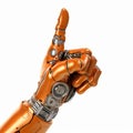 Orange cyborg robotic hand pointing his finger