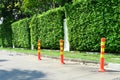 Orange cylinder funnel, traffic rubber on village road for caution and accident prevention