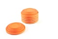 Orange cymbals for trap shooting on white background