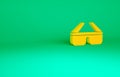 Orange 3D cinema glasses icon isolated on green background. Minimalism concept. 3d illustration 3D render Royalty Free Stock Photo