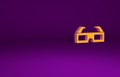 Orange 3D cinema glasses icon isolated on purple background. Minimalism concept. 3d illustration 3D render Royalty Free Stock Photo