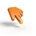 Orange 3D Cursor Hand Icon Clicking with Yellow Light Rays on White Background pointer Royalty Free Stock Photo