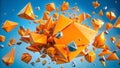 Orange 3D geometric shapes exploding in mid-air Royalty Free Stock Photo