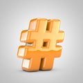 Orange 3d hashtag symbol isolated on white background