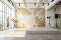 Orange 3D Table Studio Empty Interior Background WallWall paper Summer Tropic Pattern Abstract Texture Gold Kitchen Light Floor Royalty Free Stock Photo