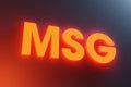 Orange 3D title Monosodium glutamate MSG C5H8NNaO4 in food - shining illuminated