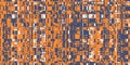 Orange Dark Blue White Cell Checks Abstract Grunge Pattern. Distortion Screen Texture. Colorful Noise Background. Glitch Art