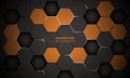Orange and dark brown hexagonal abstract technology background.