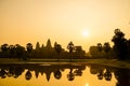 Orange dawn sunrise at Angkor Wat Temple in Cambodia. Siem reap city Royalty Free Stock Photo