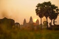 Orange dawn sunrise at Angkor Wat Temple in Cambodia. Siem reap city Royalty Free Stock Photo