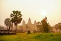 Orange dawn sunrise at Angkor Wat Temple in Cambodia. Siem reap city Royalty Free Stock Photo