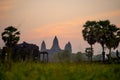 Orange dawn sunrise at Angkor Wat Temple in Cambodia. Siem reap city Royalty Free Stock Photo