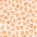 Orange decorative leaves texture. Watercolor and ink leaf seamless pattern