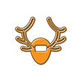 Orange Deer antlers on shield icon isolated on white background. Hunting trophy on wall. Vector Royalty Free Stock Photo