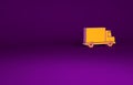 Orange Delivery cargo truck vehicle icon isolated on purple background. Minimalism concept. 3d illustration 3D render