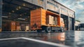 The orange delivery truck.AI generated image Royalty Free Stock Photo